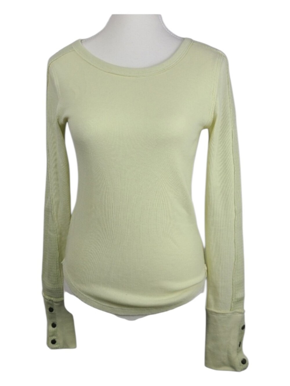 We the Free Yellow Waffle Knit Thermal Top XS Boho Cottagecore Neutral Casual